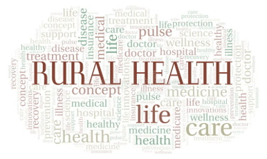 word cloud showing terms people associate with health care in rural areas
